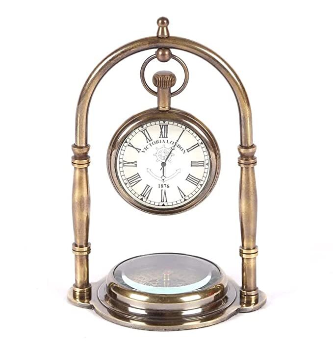 Royal Collection| Table Clock Antique Style Brass Finish 5.5 inch dial 3 inch Office Home Decor handicrafts Items Wedding Gift Bedroom Living Room Office Desk Self Clock