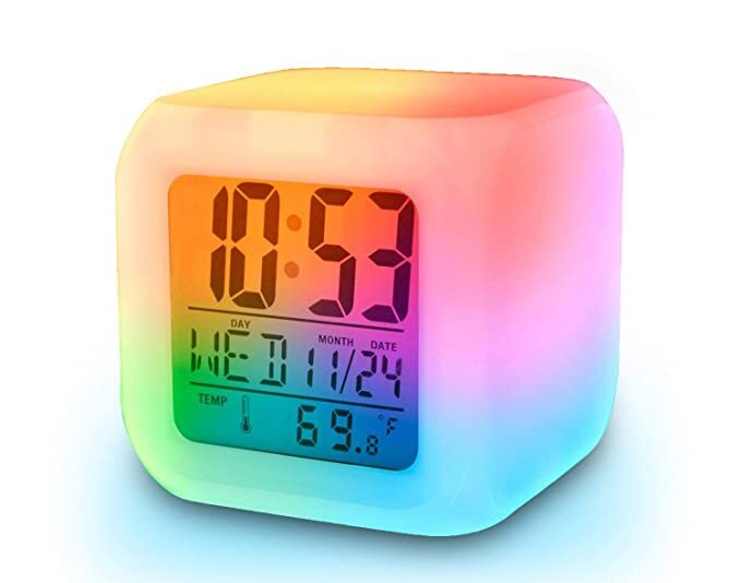 UrbanTail 7 Color Changing Digital LED Alarm Clock for Table Home Decor Desk Night Table Watch Temperature/ Day/Month/Date/Time/Alarm