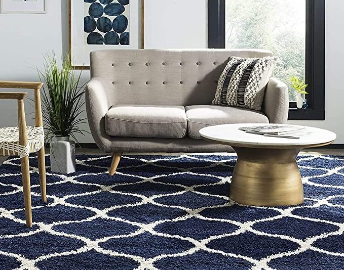 Sifa Carpet Hand Woven Modern Shaggy Carpets with 2Inch Pile Height Blue Color 5x7 Feet