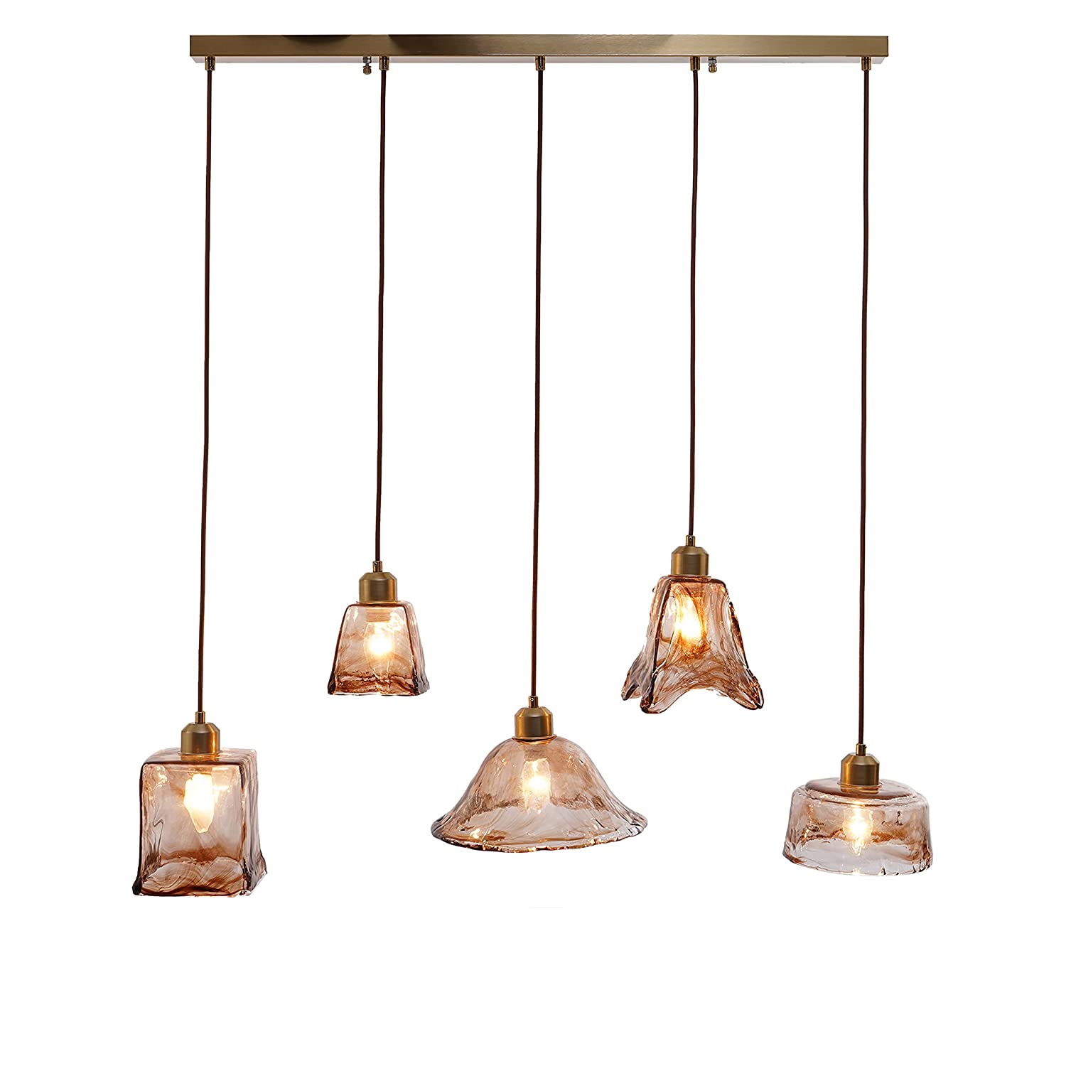 KAPOOR E-ILLUMINATIONS Larmes 5 Light Gold Glass & Metal Chandelier - Image 2