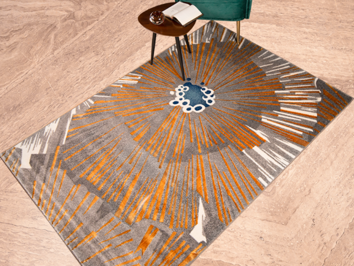 Rays of Gold Swirl Floor Rug (5x7.5 Feet)