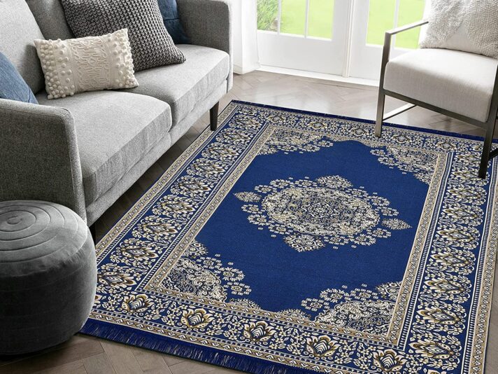 Sparrow World Designer Superfine Exclusive Cotton Carpet | Rug | Living Room | Bedroom | Hall | School | Temple | Bedside Runner | (Blue, 6X9 Feet)