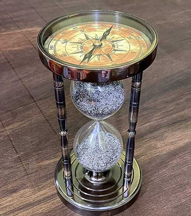 Handmade Antique Brass Compass Hourglass Nautical Maritime Old Sand Clock Timer