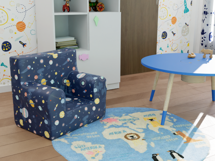 World Map Hand Tufted Kids Rug with Backing