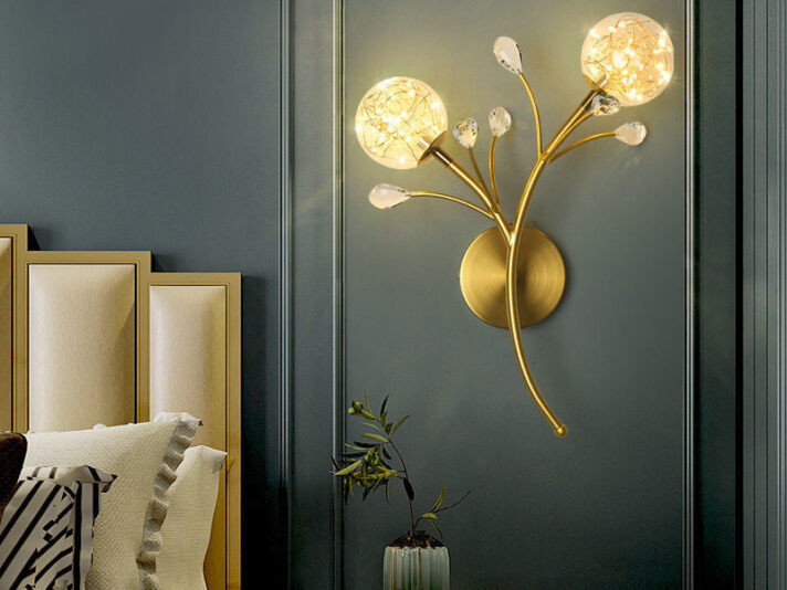 FAIRY STRING DUAL GLASS BALL WALL LIGHT METAL - GOLD WARM WHITE