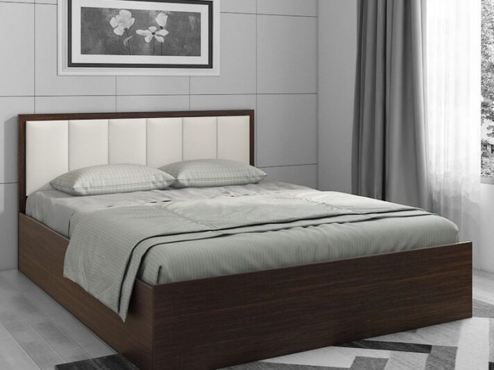 Arctic Queen Size Upholstered Bed with Storage in Choco Walnut Finish