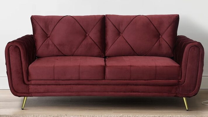 Atlantis 3 Seater Velvet Sofa in Wine Red Colour