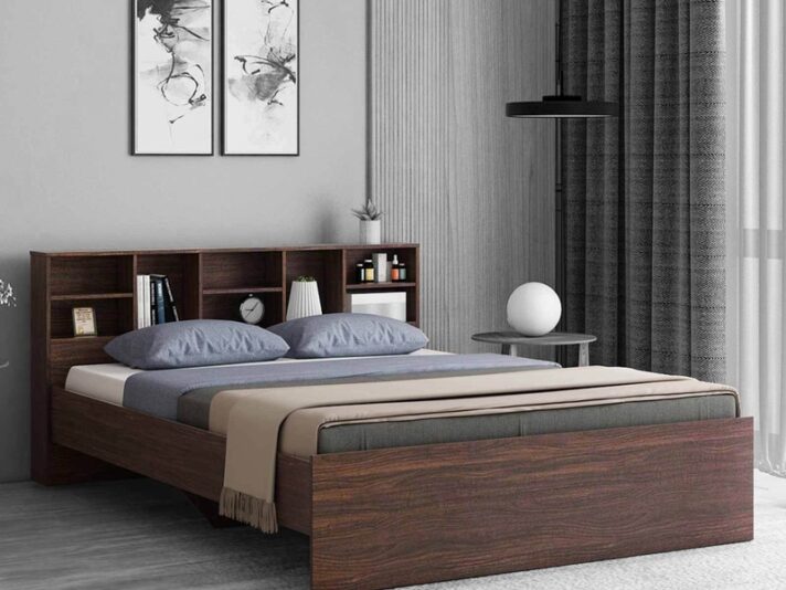 Austin King Size Bed with Headboard Storage in Choco Walnut Finish