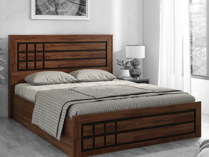 Boston Queen Size Bed With Hydraulic Storage In Sheesham Finish