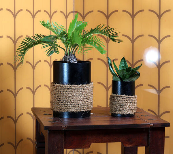 Charcoal Black in Jute Metal Pot