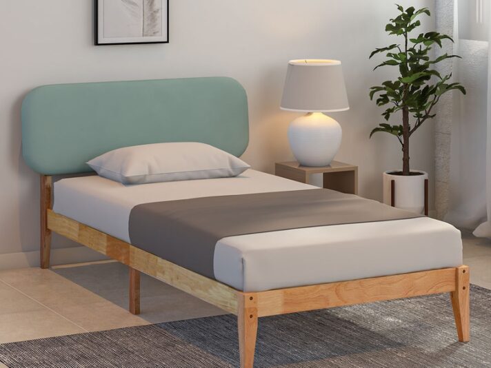 Clara Upholstered Single Size Bed In Natural Finish