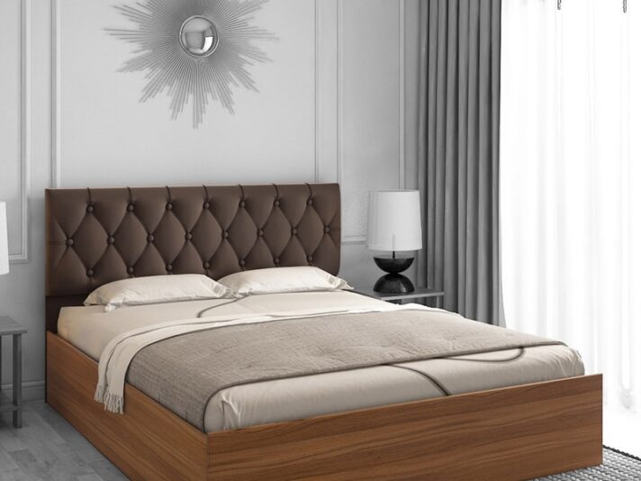 Comet King Size Upholstered Bed With Box Storage In Exotic Teak Finish
