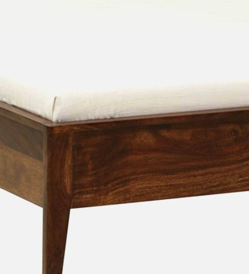 Flair Solid Wood Queen Size Bed With Upholstered Headboard In Provincial Teak Finish - Image 5