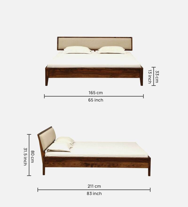 Flair Solid Wood Queen Size Bed With Upholstered Headboard In Provincial Teak Finish - Image 2