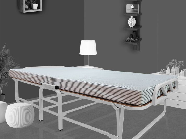 Freddie Roll-Away Single Bed with 4 inch Thick Foam Mattress in Grey Finish