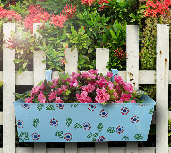 Hand Painted Metal Rectangular Balcony Planter
