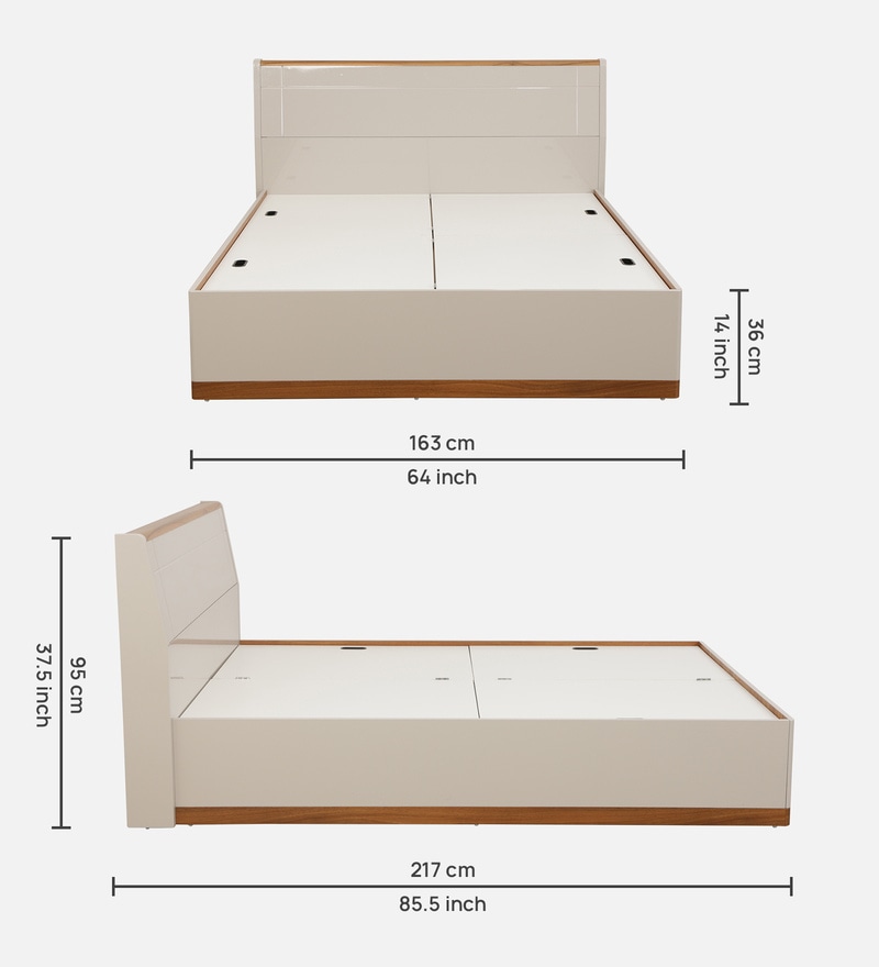 Josefa Queen Size Bed with Storage in Natural Teak Wood Finish - Image 2