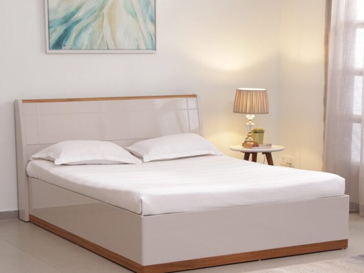 Josefa Queen Size Bed with Storage in Natural Teak Wood Finish