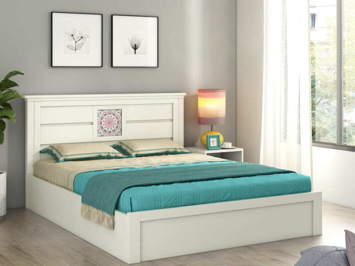 Kosmo Bryan Queen Size Bed With Box Storage In Kingston White Finish