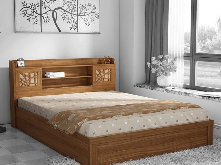 Kosmo Rayan King Size Bed With Box Storage in Natural Teak Finish