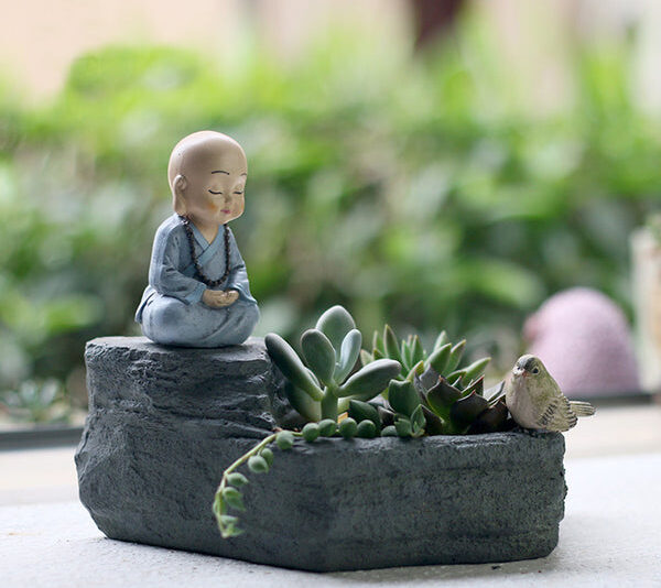 Meditating Monk Resin Succulent Pot