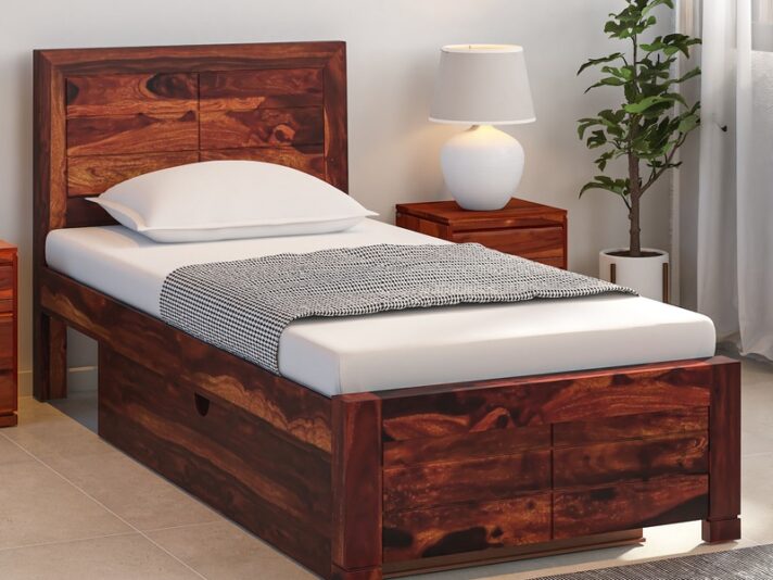 Segur Solid Wood Single Bed With Drawer Storage In Provincial Teak Finish