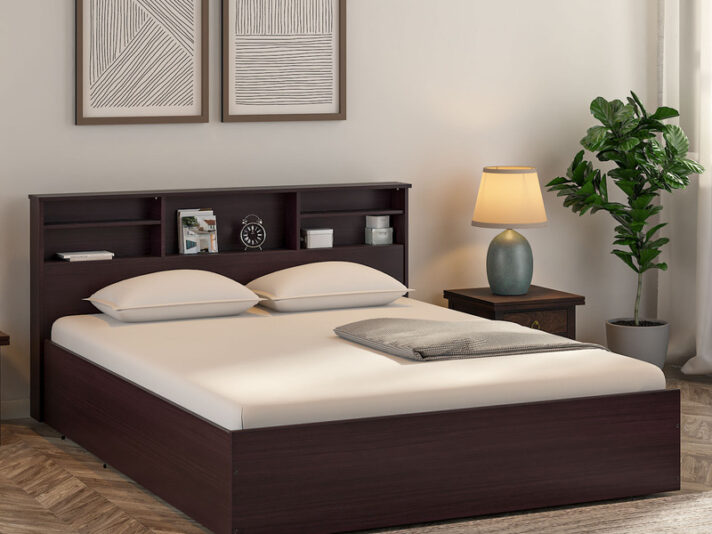 Toya Queen Size Bed With Drawer Storage In Walnut Finish