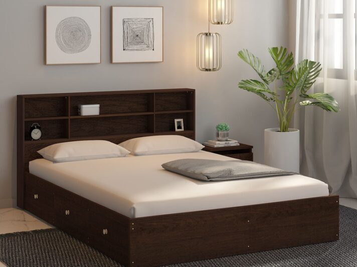Tsukiko Queen Size Bed With Drawer Storage In Wenge Finish
