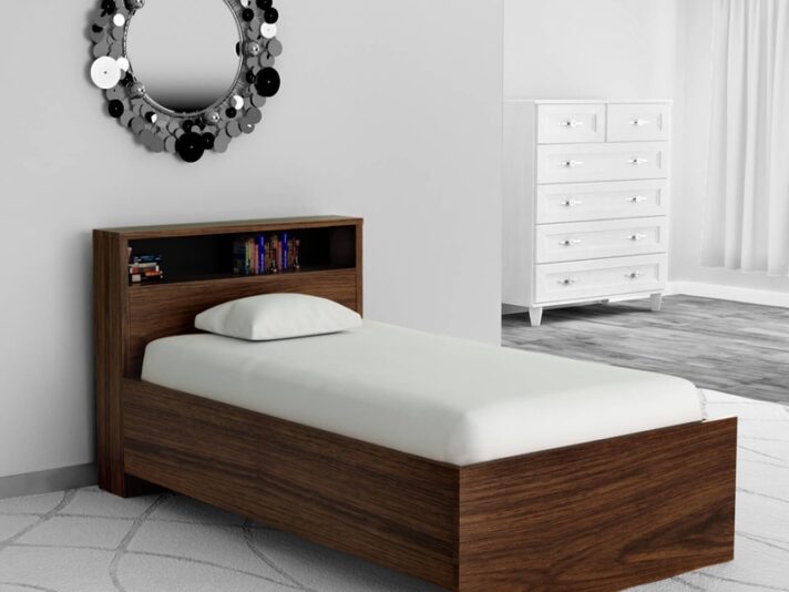 Urban Single Bed With Head Board Shelf in Acacia Dark & Black Finish