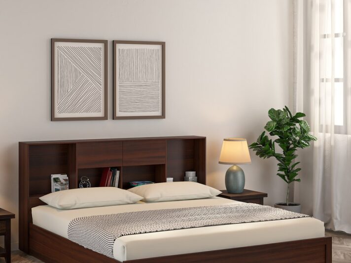 Yume King Size Bed With Box Storage In Regato Walnut Colour
