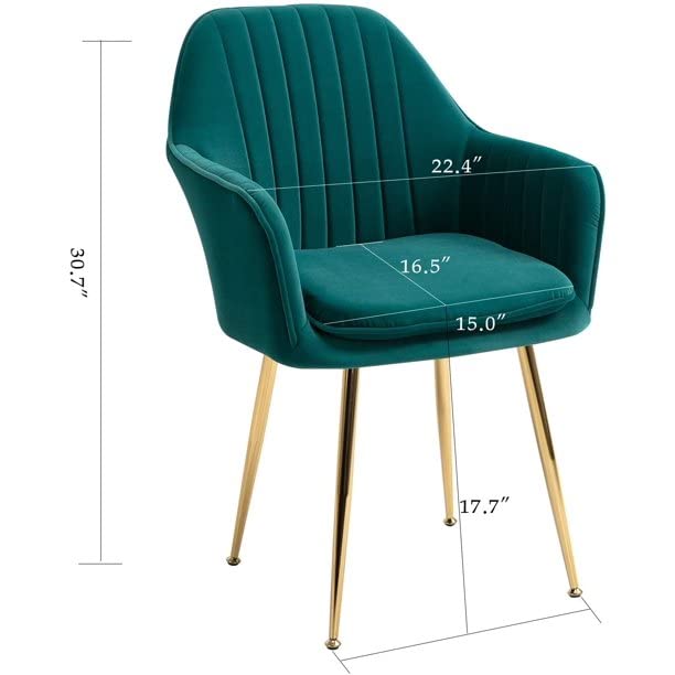 BAWARI Velvet Upholstered Modern Accent Arm Chair for Living and Dining Room Mid-Century Club Guest Seat with Golden Legs (Standard, Green) - Image 2