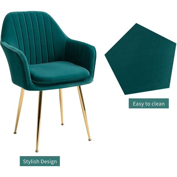 BAWARI Velvet Upholstered Modern Accent Arm Chair for Living and Dining Room Mid-Century Club Guest Seat with Golden Legs (Standard, Green) - Image 4