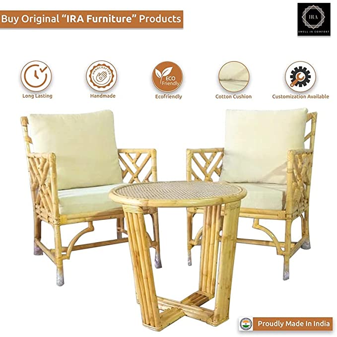 IRA Furniture Wooden Arm Chair for Living Room | Armchair for Outdoor & Balcony | Cane Wood, Light Brown - Image 5