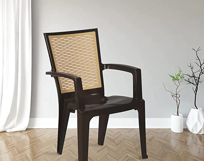 Nemi Agency Nilkamal High Gloss Finish Mid Back Plastic Chair (Brown and Biscuit) - Pack of 2