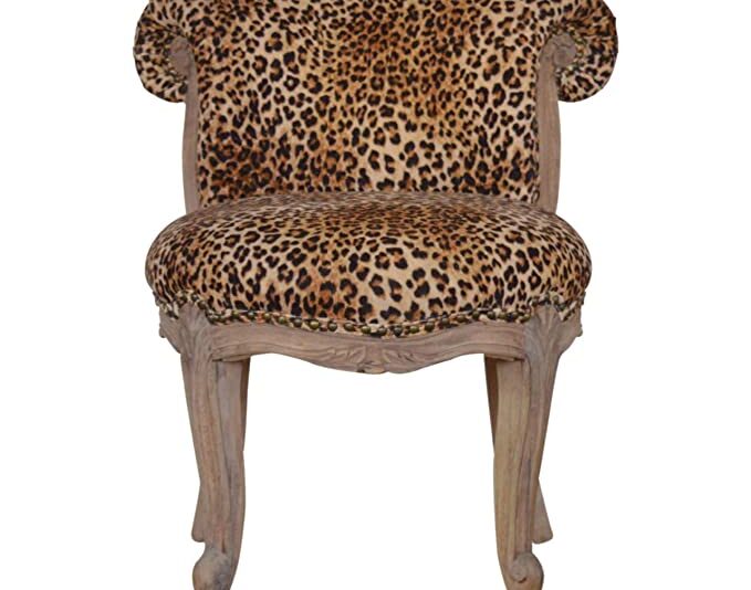 Artisan Furniture Chair, Wood, Sunbleach, Leopard Print Fabric, One Size