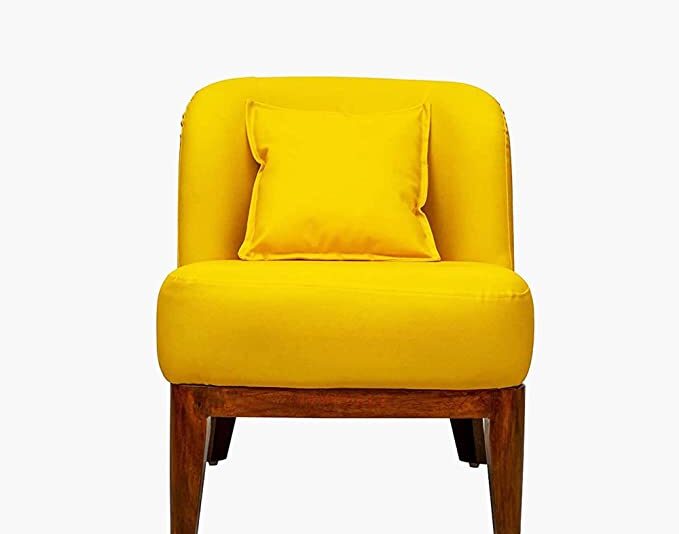 Timberly Upholstered Printed Single Seater Sofa Chair with Matching Cushion, Rest Chair for Living Room, Bedroom, Hall, Lounge and Balcony, Teak Wood, Fabric (Yellow)