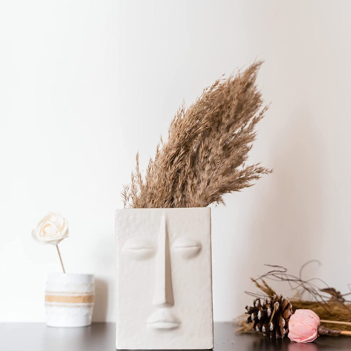 Glimpse Homes Ceramic Flower Vase | The Zen Face Vase 7 inches (White, Satin Matte Finish) - Image 2