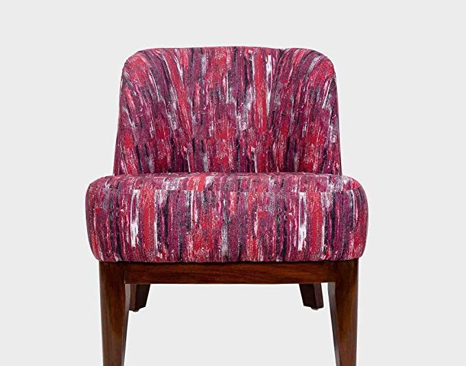 Timberly Upholstered Printed Single Seater Sofa Chair with Matching Cushion, Rest Chair for Living Room, Bedroom, Hall, Lounge and Balcony, Teak Wood, Fabric (Red)
