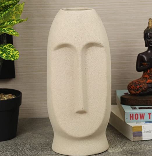 TIED RIBBONS Decorative Ceramic Face Vase (White, Matte Finish, 9.8 inch x 3.9 Inch) for Artificial Flowers Plants Home Decor Office Bedroom Living Room Farmhouse Table Corner Decoration Items