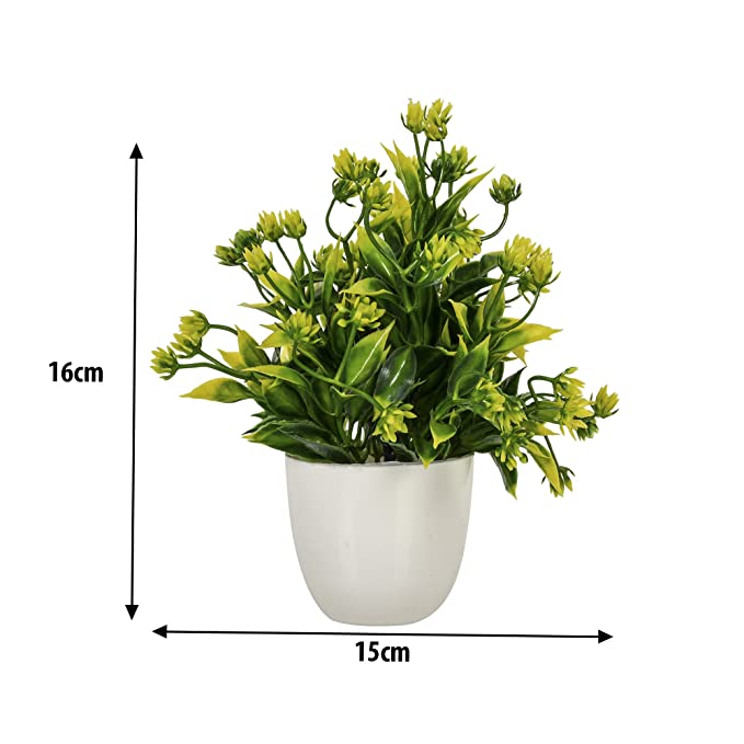 SHOPERIYA Artificial Bonsai Wild Flower Plant with Plastic Pot for Home Decoration Office Table Greenery Room Bathroom Home Decor Plants (Forest Green) - Image 3