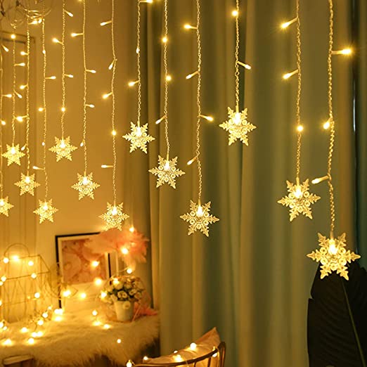 Quace Window Lights 20 Snowflakes Curtain Fairy Light Xmas Decoration for Indoor Party Bedroom (Warm White) - Image 2