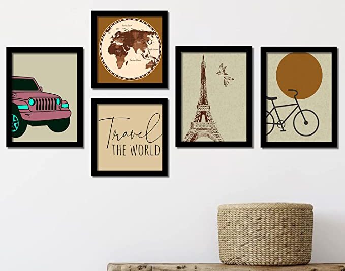 KOTART Travel Theme Quotes Wall Paintings for Living Room Office Home Wall Decor - Modern Art Framed Wall Paintings / Hangings ( 11x14 inch, Framed ) Set of 5