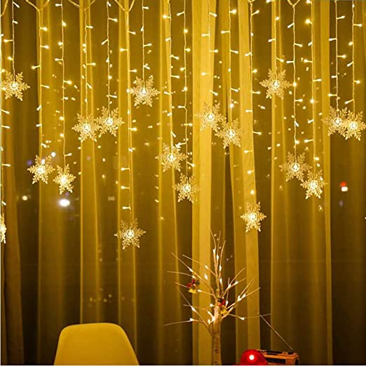 Quace Window Lights 20 Snowflakes Curtain Fairy Light Xmas Decoration for Indoor Party Bedroom (Warm White)