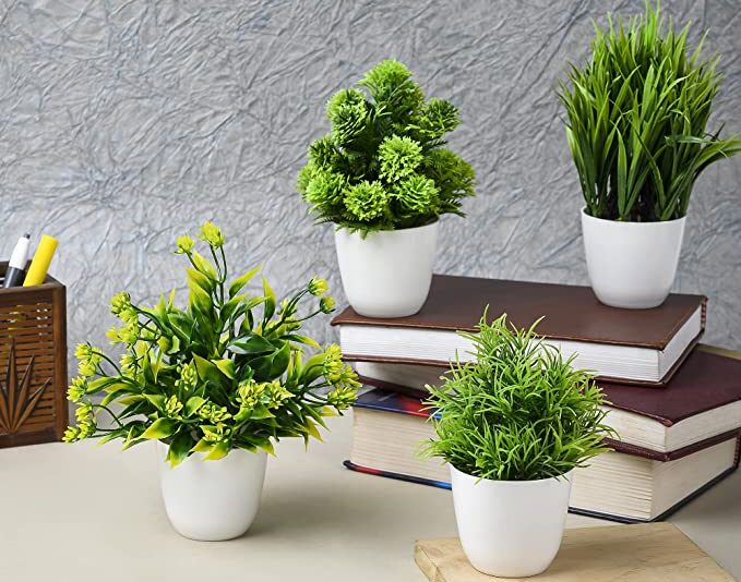SHOPERIYA Artificial Bonsai Wild Flower Plant with Plastic Pot for Home Decoration Office Table Greenery Room Bathroom Home Decor Plants (Forest Green)